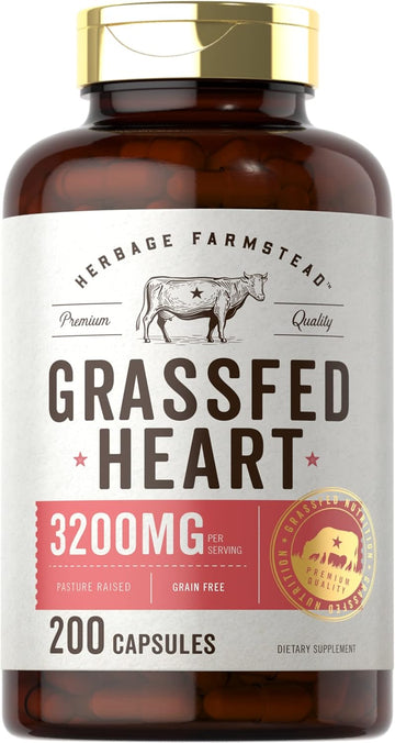 Carlyle Grass Fed Beef Heart Supplement | 3200Mg | 200 Count | Desiccated Pasture Raised Bovine Capsules | Non-Gmo, Gluten Free | By Herbage Farmstead