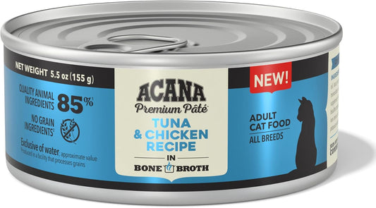 Acana Premium Pate Wet Cat Food, Tuna & Chicken Recipe In Beef Bone Broth, 5.5Oz (Case Of 12)