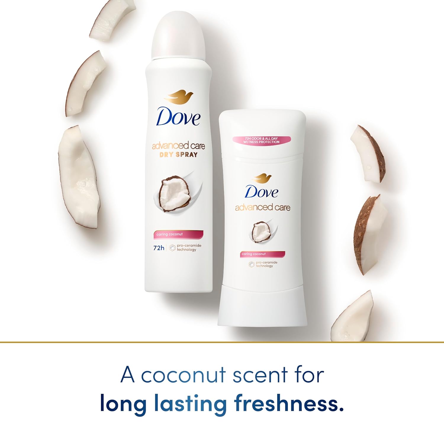 Dove Advanced Care Antiperspirant Deodorant Stick Caring Coconut 4 ct for helping your skin barrier repair after shaving 72-hour odor control and sweat protection with Pro-Ceramide Technology 2.6 oz : Beauty & Personal Care