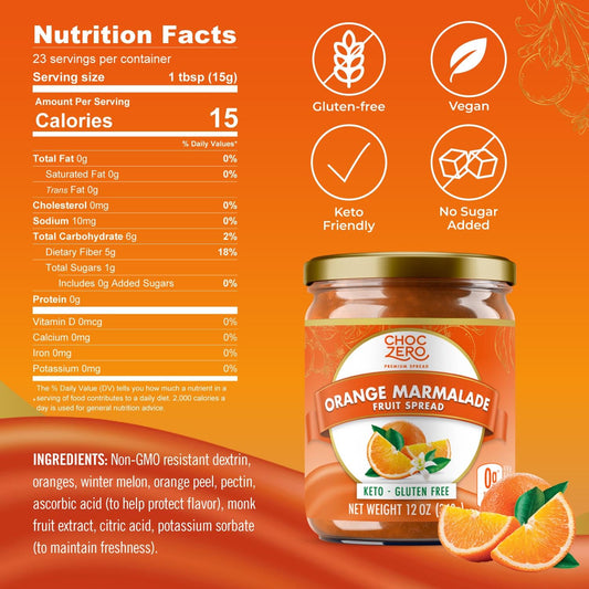 Choczero Sugar Free Orange Marmalade - Sweet Keto Jam Spread With Oranges - No Added Sugars (1 Jar, 12Oz)