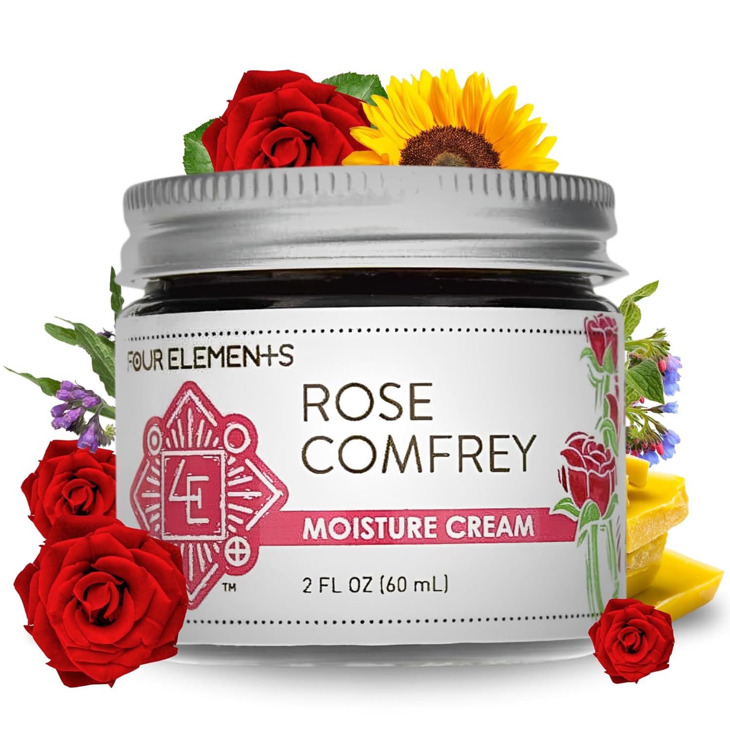 Rose Comfrey Moisture Cream, A Natural Non-Greasy Organic Cream That Help Soothe And Calm Your Skin, 2 Oz