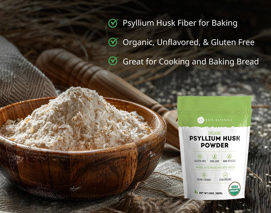 Kate Naturals Psyllium Husk Powder For Baking, Fiber & Digestion. Psyllium Seed Powder For Dogs & Cats (12Oz, Organic, Gluten Free, Pet Safe)