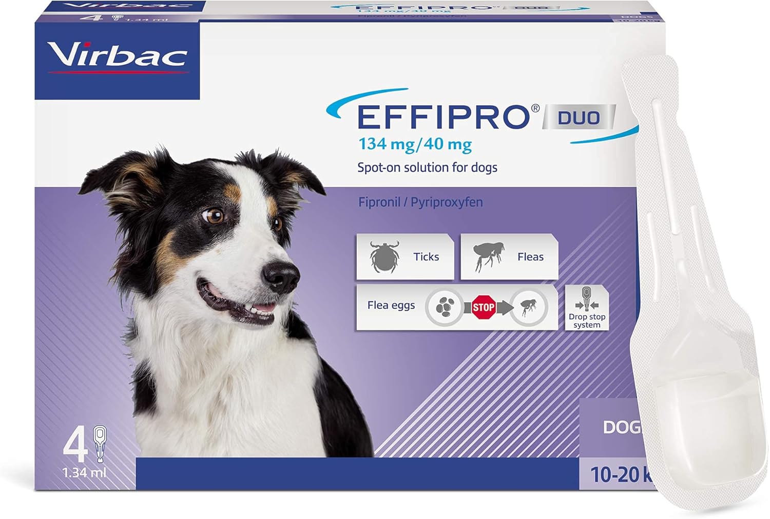 Effipro Duo Spot On Solutions 4 Pipettes Per Pack - Medium Dogs (10-20Kg)