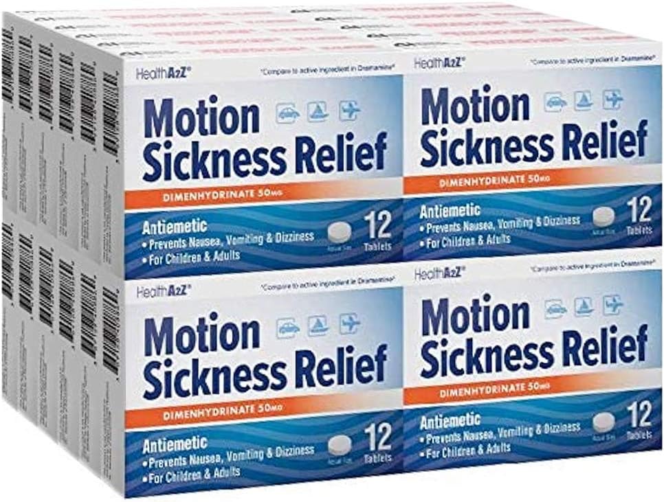 Healtha2Z® Motion Sickness Relief | Dimenhydrinate 50Mg | Antiemetic | Prevents Nausea, Vomiting & Diziness | For Children & Adults (288 Counts (Pack Of 24))