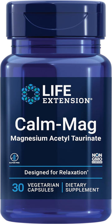 Life Extension Calm-Mag - Bioavailable Form of Magnesium Acetyl Taurinate Supplement for Relaxation and Stress Management - Gluten Free, Non-GMO, Vegetarian - 30 Capsules