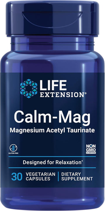 Life Extension Calm-Mag - Bioavailable Form Of Magnesium Acetyl Taurinate Supplement For Relaxation And Stress Management - Gluten Free, Non-Gmo, Vegetarian - 30 Capsules