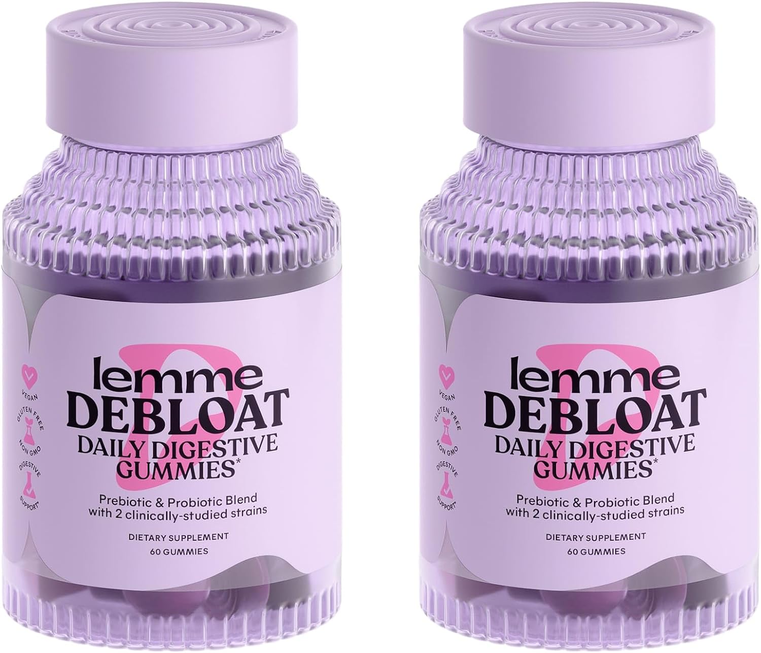 Lemme Debloat - Digestive & Gut Health Gummies with 2 Clinically Studied Probiotics & Prebiotic, 3 Billion CFUs - Vegan, Gluten Free, Non GMO, BlackBerry Flavor (60 Count) (Pack of 2)