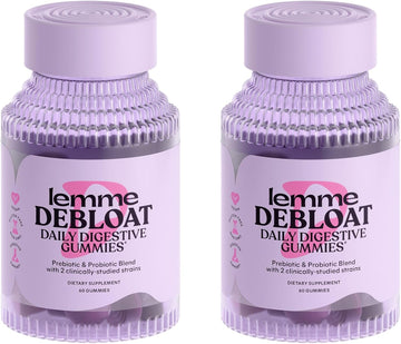 Lemme Debloat - Digestive & Gut Health Gummies With 2 Clinically Studied Probiotics & Prebiotic, 3 Billion Cfus - Vegan, Gluten Free, Non Gmo, Blackberry Flavor (60 Count) (Pack Of 2)