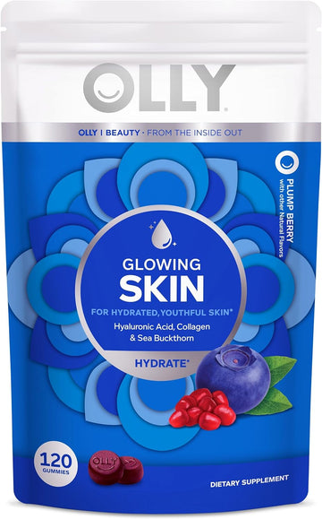 Olly Glowing Skin Collagen Gummy, Hydrated, Youthful Skin, Hyaluronic Acid, Sea Buckthorn, Chewable Supplement, Berry, 60 Day Supply - 120 Count Pouch