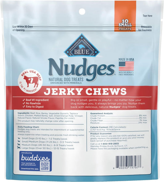 Blue Buffalo Nudges Jerky Chews Natural Dog Treats Small Breed, Beef, 10Oz Bag, 10 Count