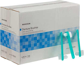 Mckesson Denture Brushes 2-Sided Bristle, Green, 144 Count