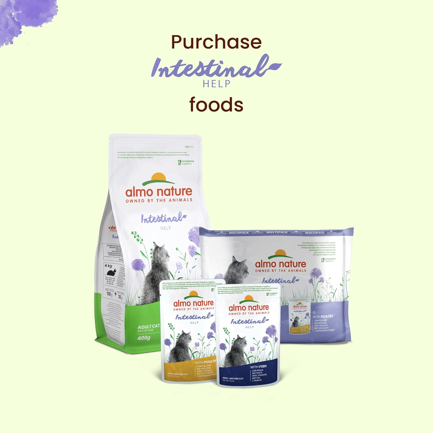 Almo Nature Holistic Digestive Help Wet Cat Food with Poultry 100% of Almo Nature profit goes to nature & Holistic Digestive Help Wet Cat Food with Fish (Pack of 30 x 70g Pouches) :Pet Supplies