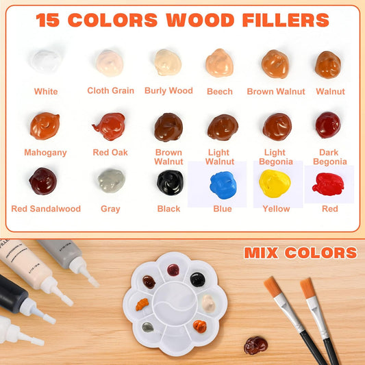 Furniture Wood Repair Kit, Wood Markers for Scratches, 18 Colors Wood Floor Scratch Remover, Wood Putty for Wood Scratches, Crack, Holes, Laminate, Cabinet, Table, Oak, Walnut