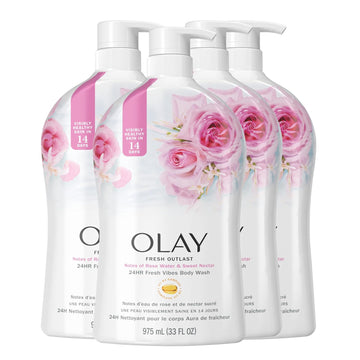 Olay Fresh Outlast Rose Water & Sweet Nectar Scent Body Wash For Women 33 Fl Oz (Pack Of 4)