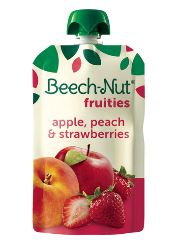 Beech-Nut Baby Food Pouches, Peach Apple Strawberry Fruit Puree Baby & Toddler Food, 3.5 Oz (12 Pack)