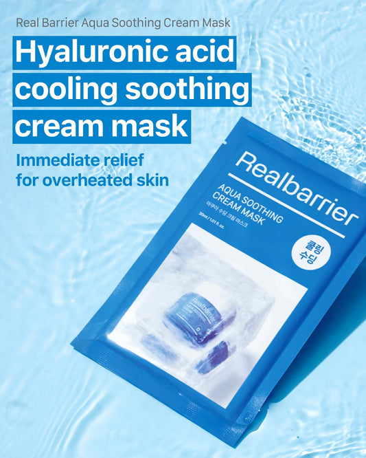 Real Barrier Aqua Soothing Gel Cream Face Mask For Sensitive Dehydrated Oily Skin, 10Ea, Korean Cotton Gauze Sheet Mask With 8 Hyaluronic Acids, Cooling, Soothing, Hydrating, Moisturizing