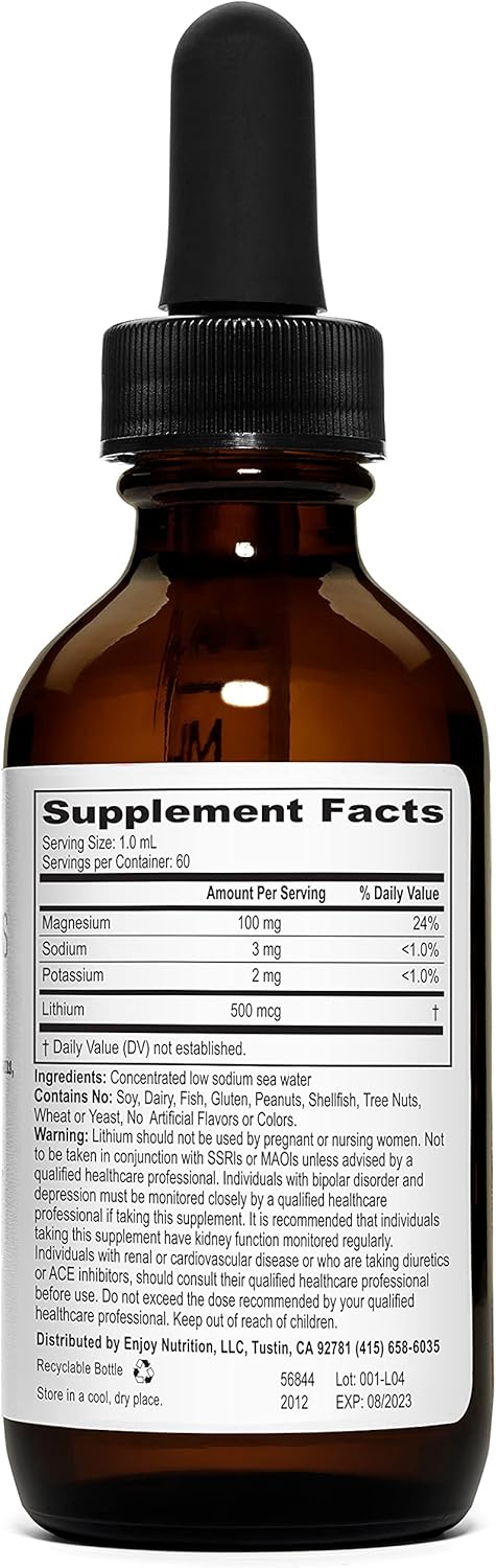 Ionic Liquid Lithium Drops - Magnesium, Sodium, Potassium, Lithium - Mood Support And Brain Health - Trace Mineral Drops, 60 Ml (2 Fl Oz)