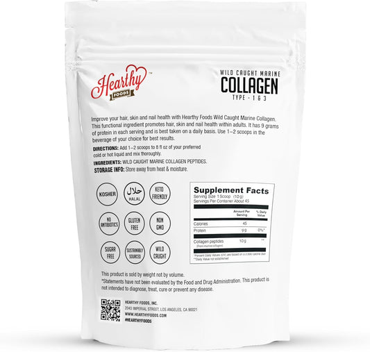 Marine Collagen Powder 16 Oz - Sourced From Wild-Caught Fish, Pescatarian Friendly, Keto Certified & Non-Gmo Verified - Easy To Mix In Water - 45 Servings