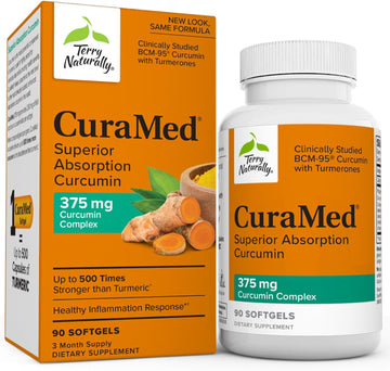 Terry Naturally CuraMed 375 mg - 90 Softgels - Superior Absorption Curcumin - Supports Liver, Brain & Immune Health - Non-GMO, Halal - 90 Servings