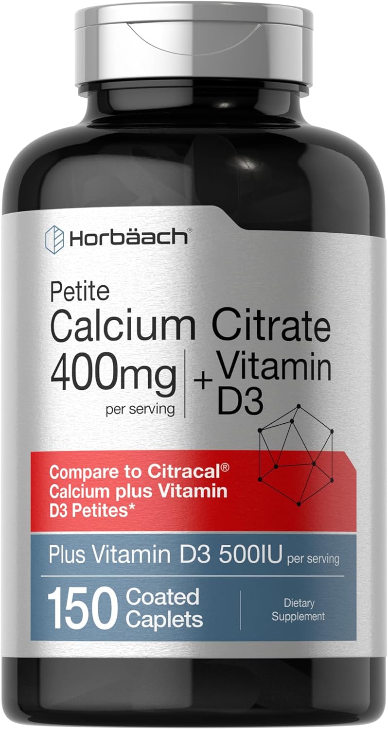 Horbäach Calcium Citrate with Vitamin D3 | 150 Petites | Vegetarian Supplement | Non-GMO, Gluten Free