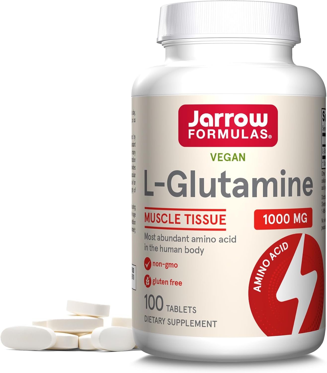 Jarrow Formulas L-Glutamine 1000 Mg - Amino Acid Supplement - Supports Muscle Tissue, Immune Support & Metabolism - 100% L-Glutamine - 100 Servings (Easy-Solv Tablets)