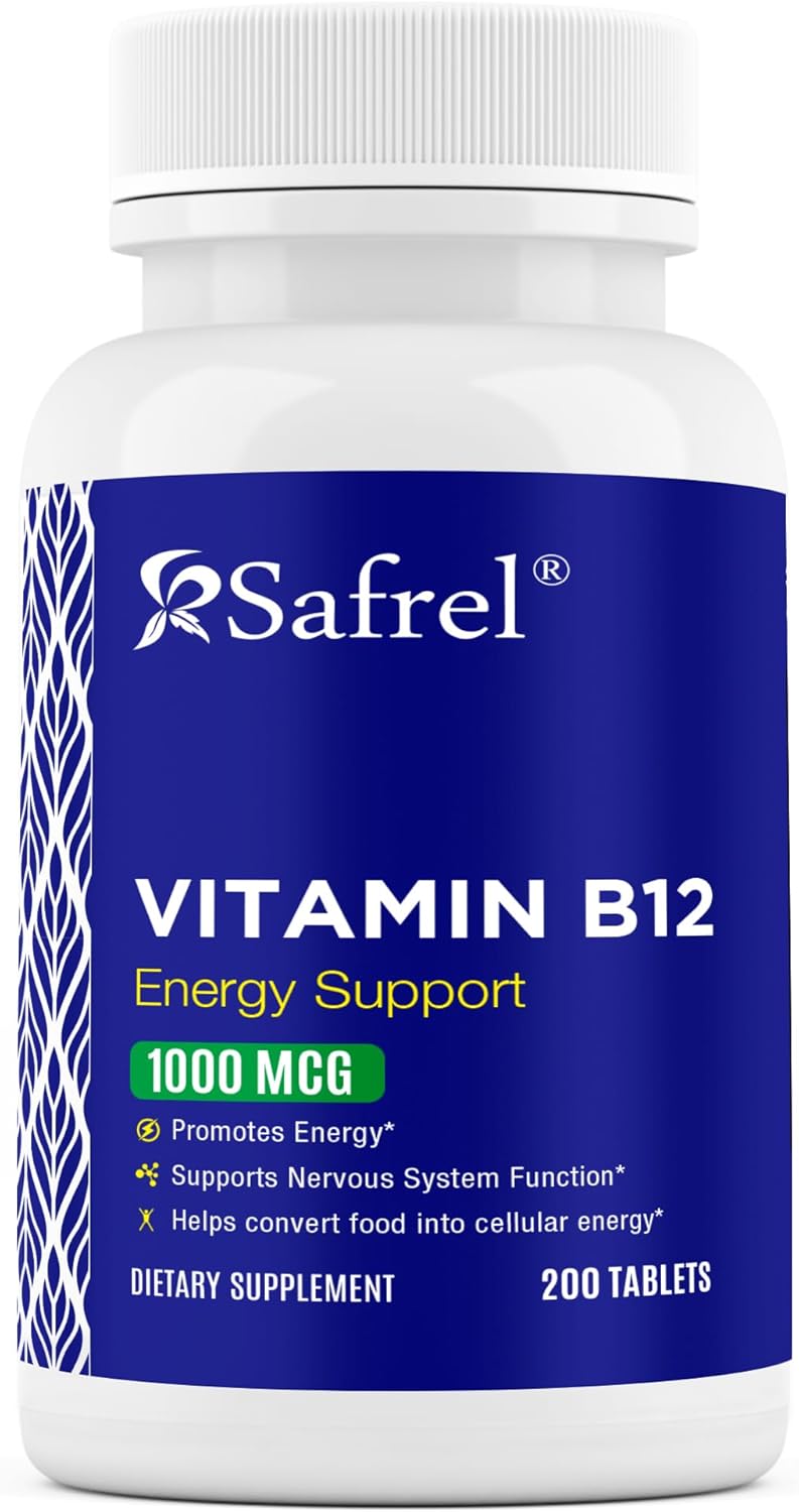 Safrel Vitamin B12 1000 Mcg Per Tablet, 200 Days Supply, Provides Energy, Metabolism And Nervous System Health Support | Vegan, Gluten Free And Dye Free | Made In Usa