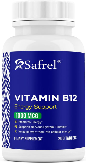 Safrel Vitamin B12 1000 Mcg Per Tablet, 200 Days Supply, Provides Energy, Metabolism And Nervous System Health Support | Vegan, Gluten Free And Dye Free | Made In Usa