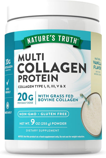 Nature'S Truth Multi Collagen Protein Powder | 9 Oz | Grass Fed Collagen Peptides Type I, Ii, Iii, V & X | Non-Gmo & Gluten Free Supplement | Natural Vanilla Flavor