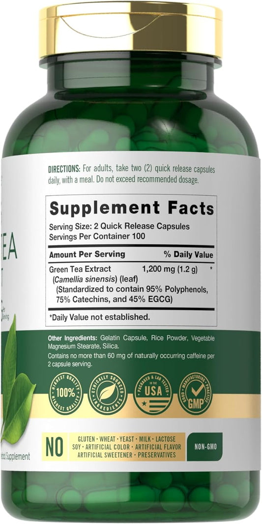 Carlyle Egcg Green Tea Extract Supplement | 1200Mg | 200 Capsules | Non-Gmo And Gluten Free