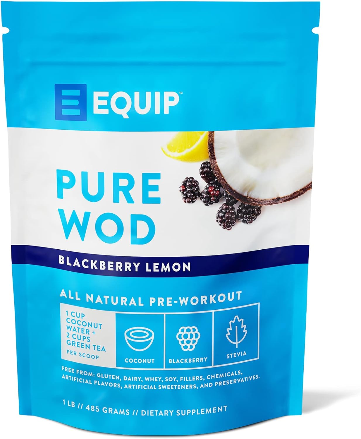 Equip Foods Purewod All Natural Pre-Workout Powder - 200Mg Green Tea Caffeine, Bcaa, Creatine Monohydrate, L Carnitine - Naturally Boosts Your Workouts - 1 Pound, Blackberry Lemon