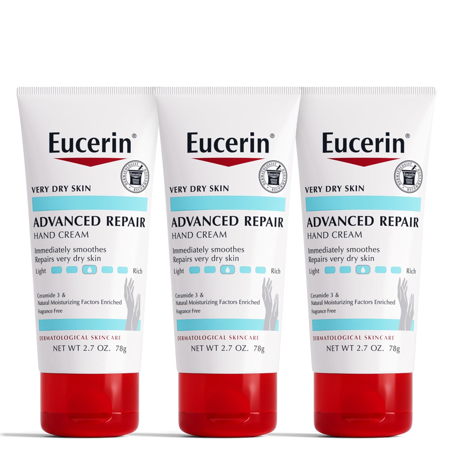 Eucerin Advanced Repair Hand Cream - Fragrance Free, Hand Lotion For Very Dry Skin - 2.7 Ounce (Pack Of 3)