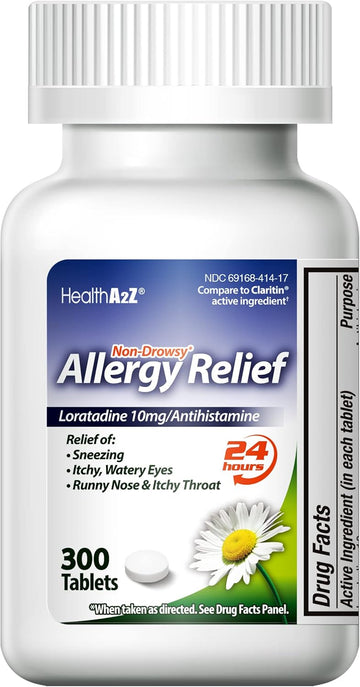 Healtha2Z® Allergy Relief | Loratadine 10Mg | Antihistamine | Non-Drowsy | Relief From Itchy Throat, Sneezing, Runny Noses | 24-Hours Allergy Medicine (300 Tablets)