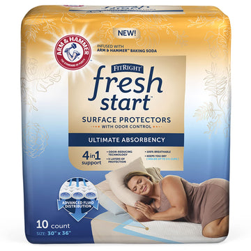 Fitright Fresh Start Disposable Underpads 30" X 36" (40 Count) Bed Pads For Incontinence, Absorbent Chucks Pads With The Odor-Control Power Of Arm & Hammer (10 Count, Pack Of 4)