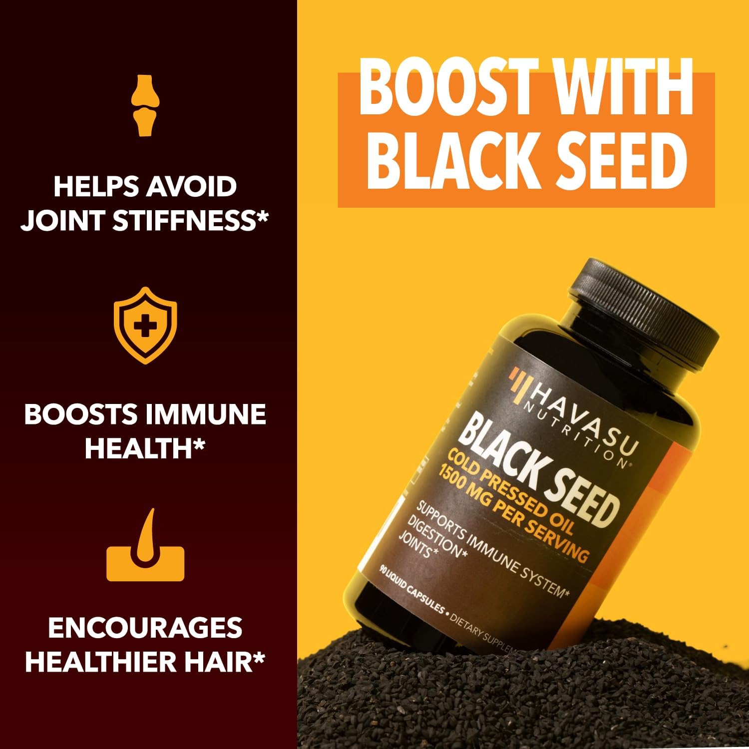 Cold Pressed Black Seed Oil Capsules - 1500mg Black Seed Oil Supplement - Potent Antioxidant For Immune Support & Digestive Health - Hair Superfood - 90 Vegetarian Nigella Sativa Liquid Capsules : Health & Household