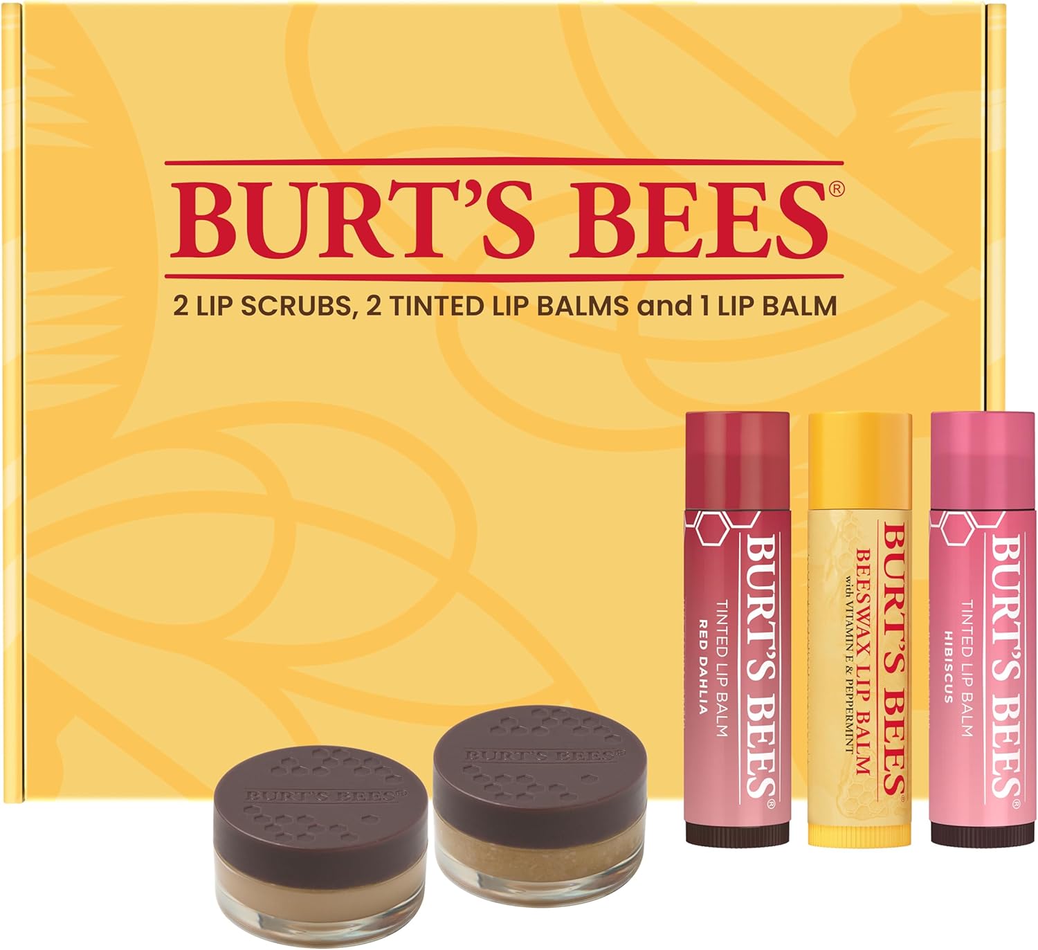 Burt'S Bees Lip Care Set - Lip Balms & Tints In Red Dahlia & Hibiscus, Lip Mask & Scrub