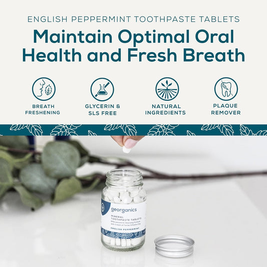Georganics Mineral Toothtablets - Natural Effervescent Cleansing Tablets With Kaolin Clay - Vegan, Sls, Cruelty And Fluoride Free - Peppermint - 120 Tablets