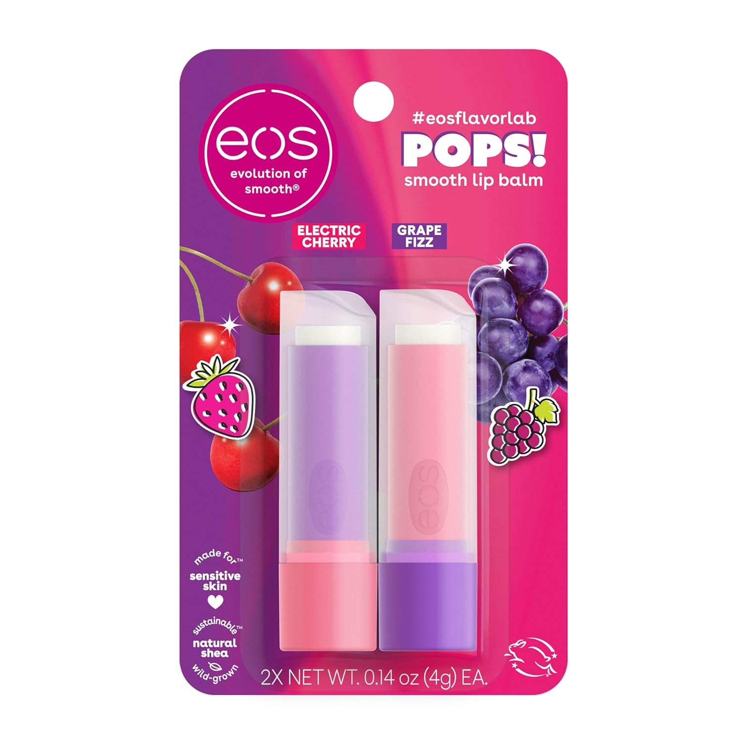 eos FlavorLab Pops! Lip Balm- Electric Cherry & Grape Fizz, Limited-Edition, 0.14 oz, 2-Pack