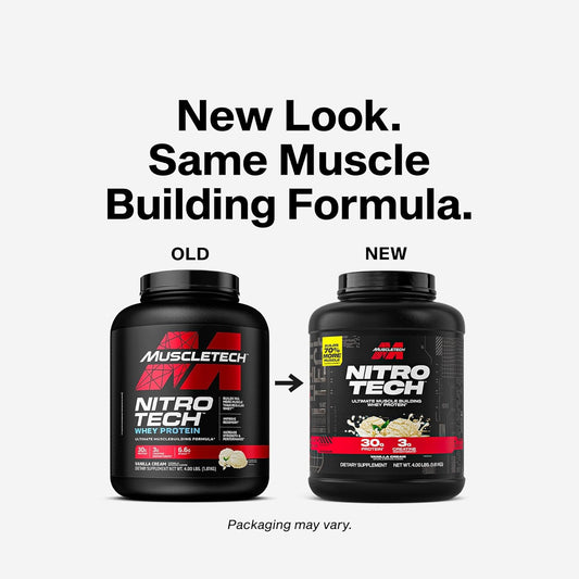 Muscletech Whey Protein Powder (Vanilla Cream, 4 Pound) - Nitro-Tech Ultimate Muscle Building Formula With Whey Protein Isolate & Peptides - 30G Of Protein, 3G Of Creatine & 6.8G Of Bcaa