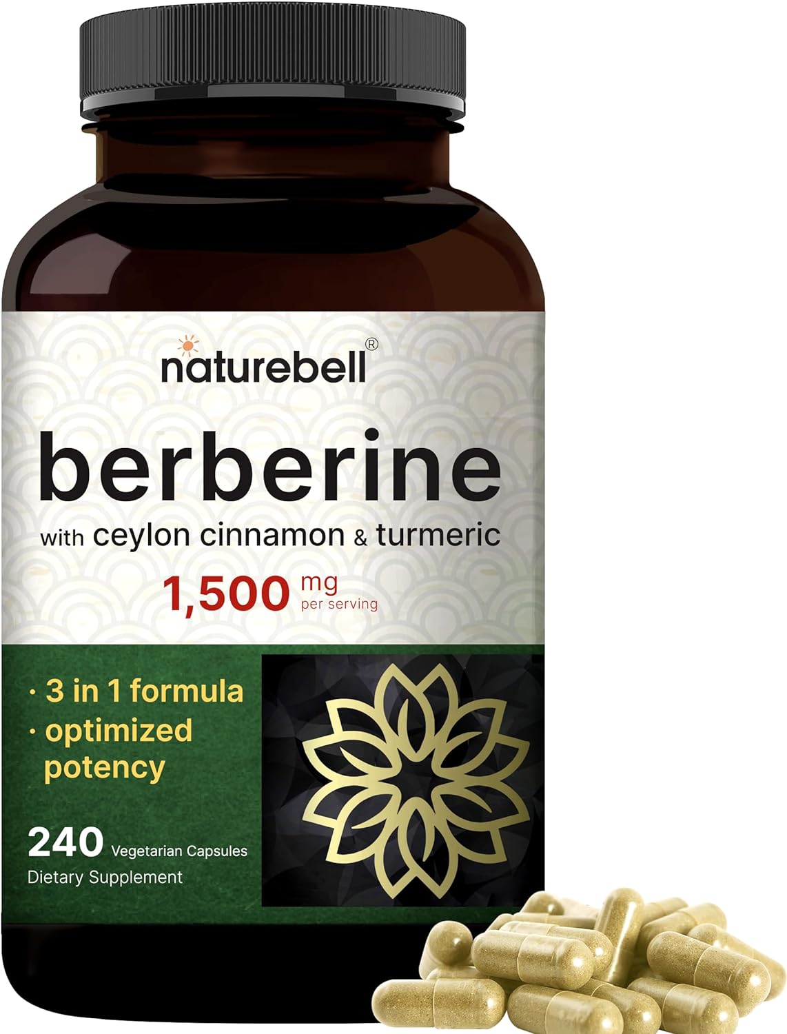 Berberine Supplement | Plus True Ceylon Cinnamon & Turmeric Root – 97% Berberine Hcl – Veggie Capsules, Plant-Based, Vegan, Non-Gmo