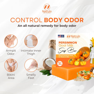 Persimmon Soap Bar For Body Odor Control – Purifying Deodorizing Body Wash With Goat Milk For Eliminating Body Odor – Great For Skin Brightening, Natural Deodorant Soap For Men & Women