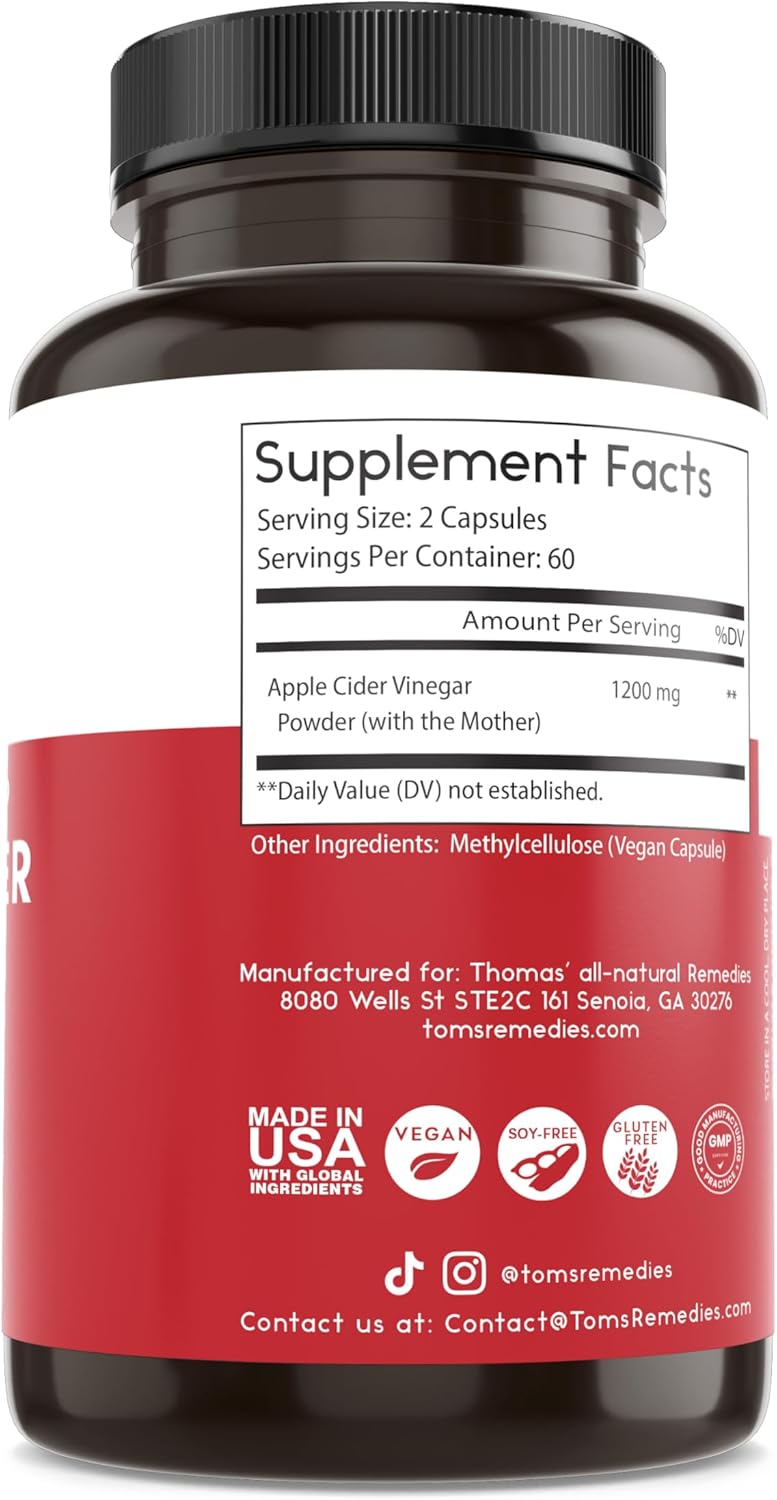 Buy Thomas' All-Natural Remedies Apple Cider Vinegar With The Mother, Raw & Unfiltered Acv Pills For Gut & Digestion, 120Ct On  Free Shipping On Qualified Orders