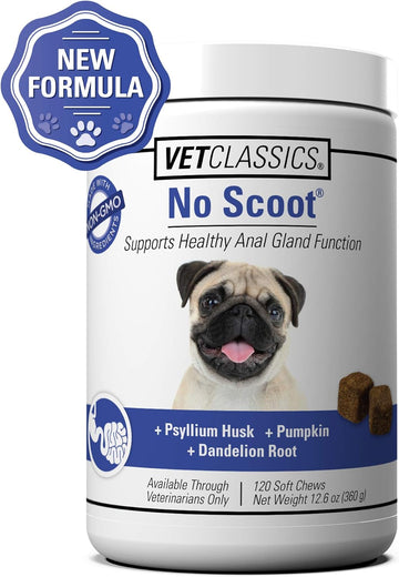 Vet Classics No Scoot Dog Supplements for Healthy Anal Gland Function – Support Normal Bowel Functions, Anal Glands – Increases Daily Fiber Intake for Dogs – 120 Soft Chews