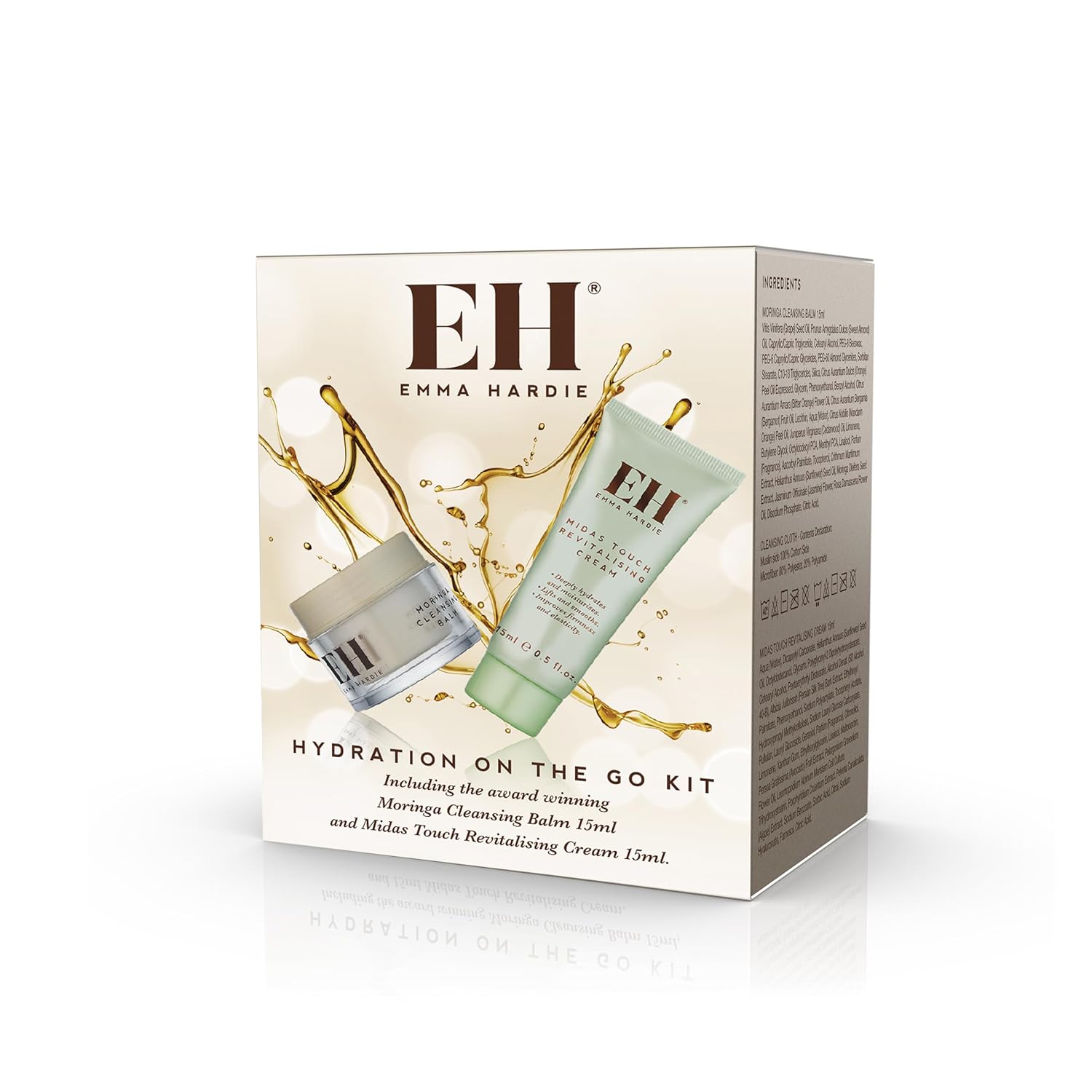 Emma Hardie Hydration On The Go Kit, Gift Set Includes: 15Ml Moringa Cleansing Balm & 15Ml Midas Touch Revitalising Cream With Hyaluronic Acid, Improves Firmness & Elasticity, Natural & Cruelty Free