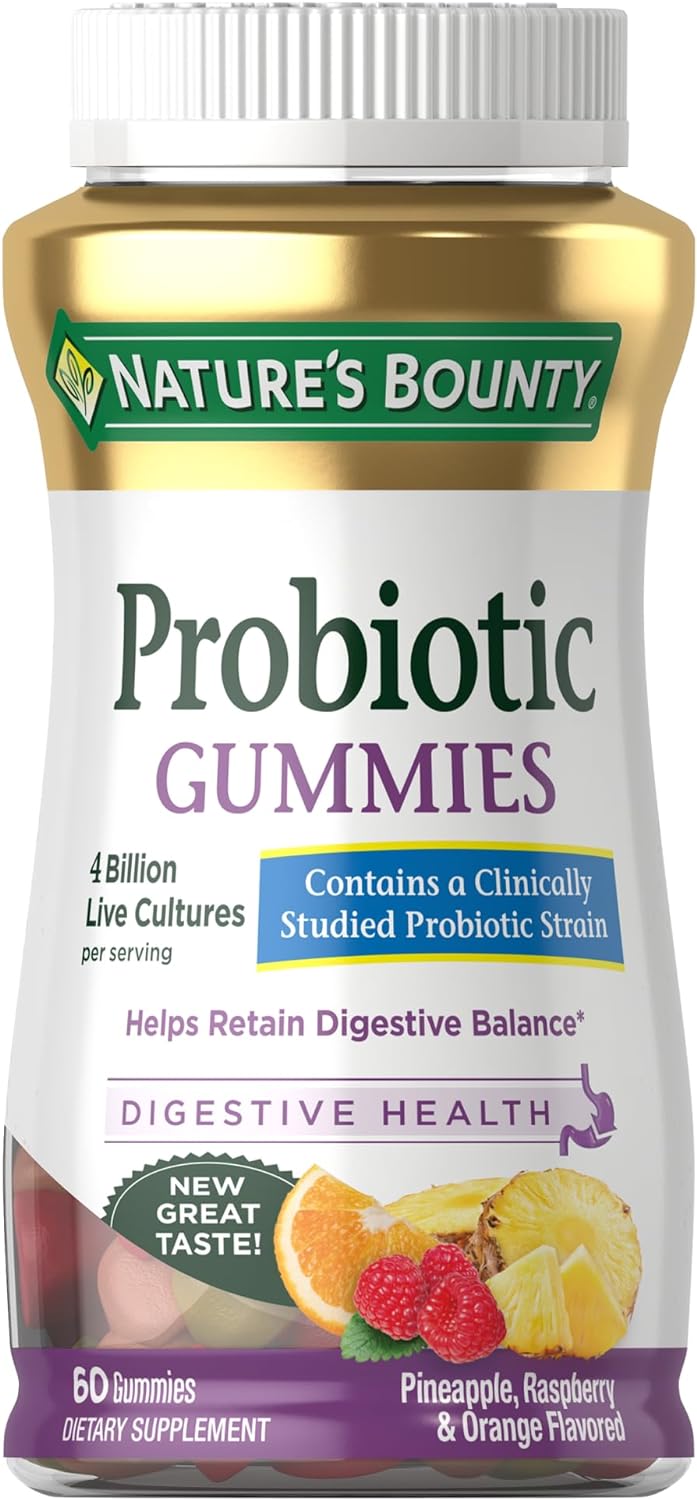 Nature'S Bounty Probiotic Gummies, Immune Health & Digestive Balance, Pineapple, Raspberry And Orange Flavor Gummies, 60 Ct