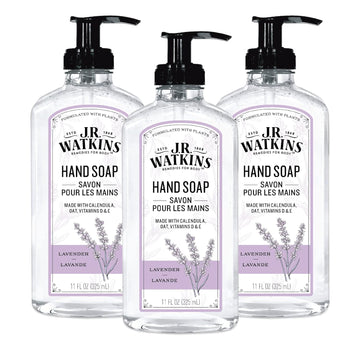 J.R. Watkins Liquid Hand Soap With Dispenser, Moisturizing Hand Soap, Alcohol-Free Hand Wash, Cruelty-Free, Usa Made Liquid Soap For Bathroom And Kitchen, Lavender, 11 Fl Oz, 3 Pack