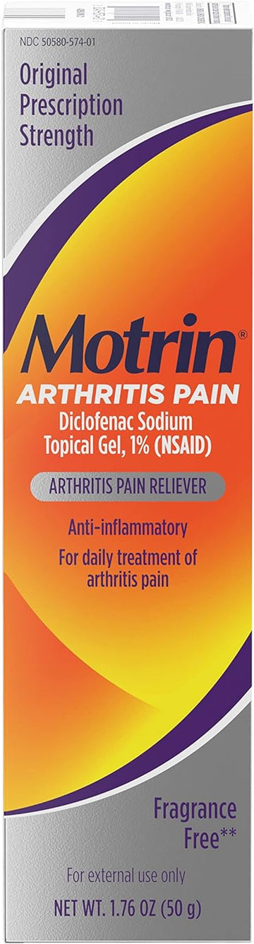 Motrin Arthritis Pain Relief Diclofenac Sodium Topical Gel 1%, Anti-Inflammatory Cream for Arthritis Pain in Hands, Wrists, Elbows, Knees, Feet & Ankles, NSAID Pain Relief Gel, 1.76 Oz