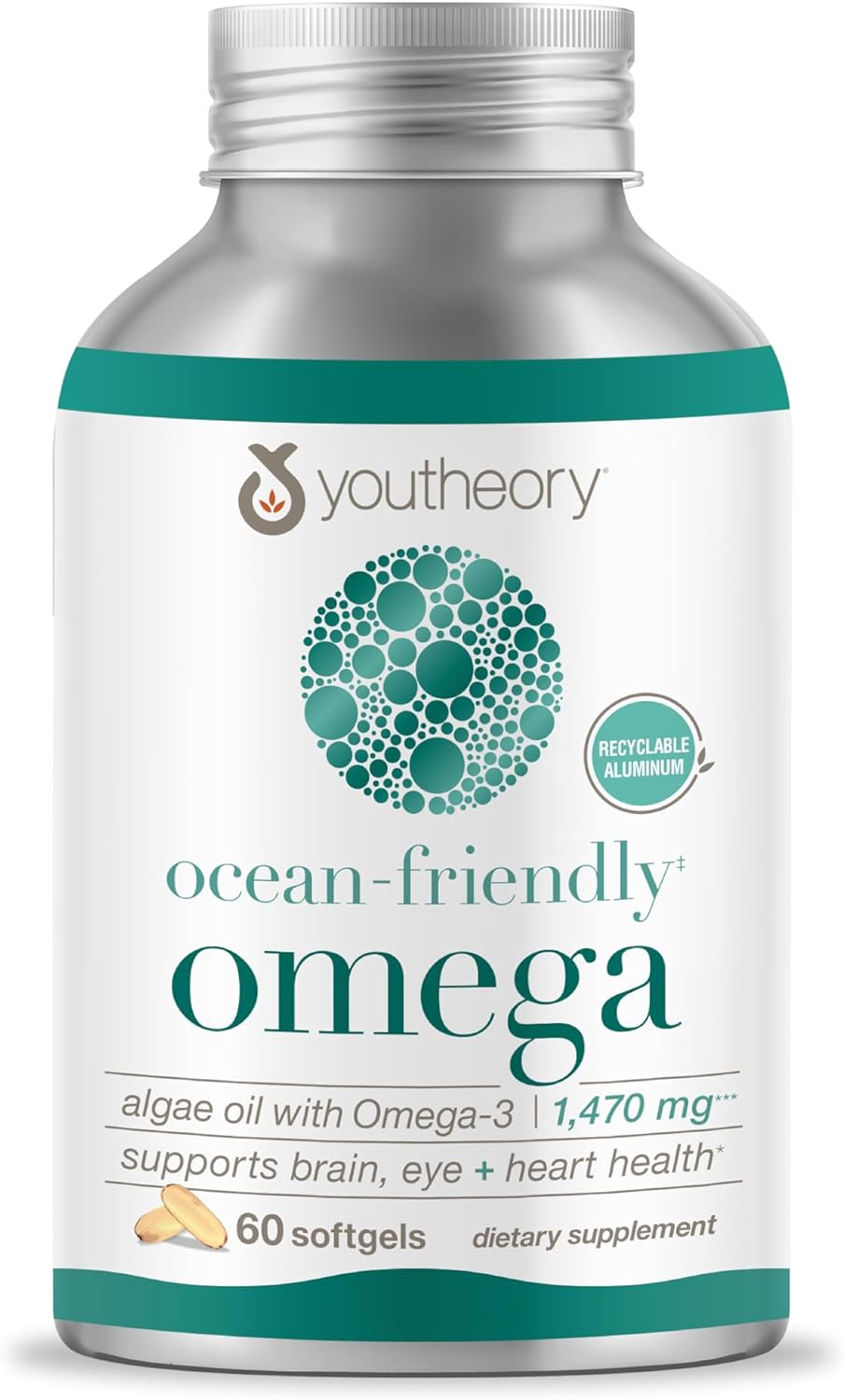 Youtheory Ocean Friendly Omega, Algae Oil with Omega-3, Plant-Based Om