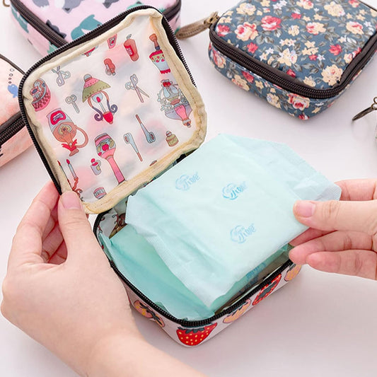 Sanitary Napkin Storage Bag,Portable Sanitary Napkin Storage Pouch Pack of 4 Reusable Menstrual Cup Pouch with Zipper 4.7 * 4.7 inches Teen Feminine Products Bag for Girls,Women,Ladies(Penguin)