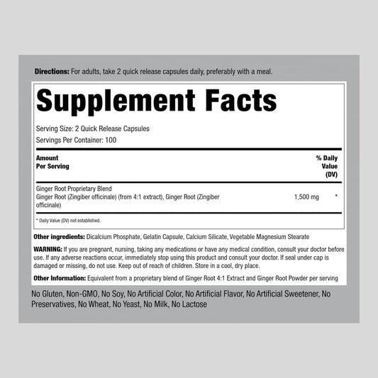 Piping Rock Ginger Root Capsules | 1500Mg | 200 Count | Extract Supplement | Non-Gmo, Gluten Free