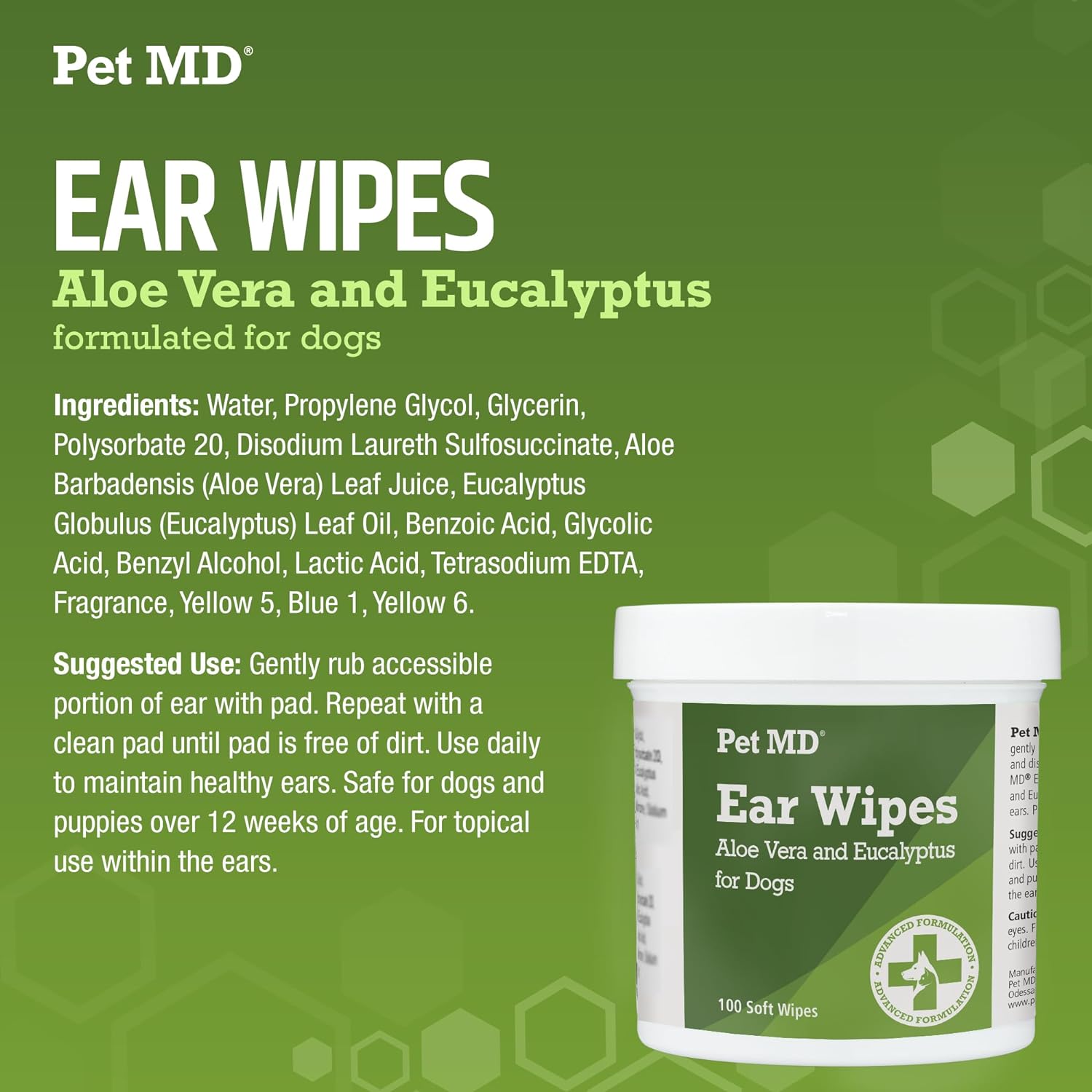 Pet MD - Dog Ear Cleaner Wipes - Otic Cleanser for Dogs to Stop Ear Itching, and Infections with Aloe and Eucalyptus - 100 Count : Pet Supplies